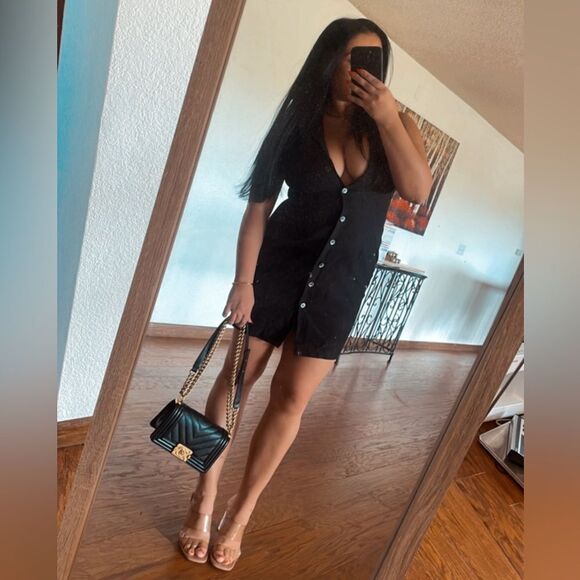 Black linen button up mini dress - Picture 2 of 3